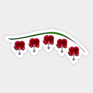 Illustrated Red Bleeding Hearts Sticker